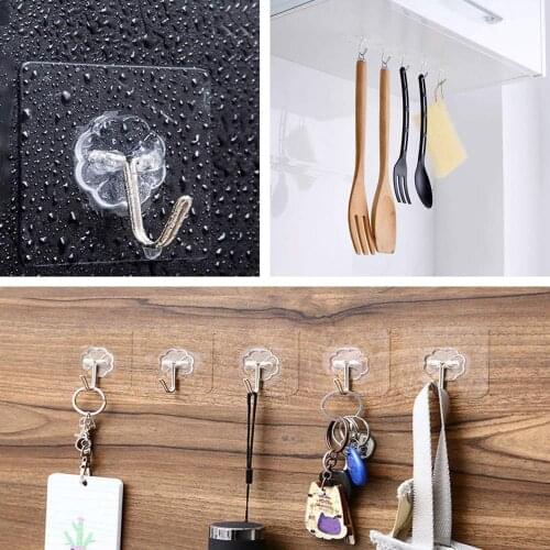 20pcs/set Transparent Seamless Self Adhesive Hook Load Bearing 10KG Waterproof Strong Stick Hook Bathroom Kitchen Wall Hanger