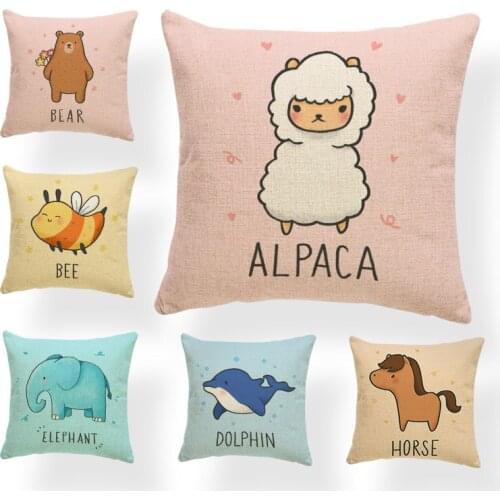 Furry Cute Pillowcase Text Sheep Bee Dolphin Panda Cushion Cover Home Decoration Sofa Polyester Linen 45 * 45Cm Throw Pillow