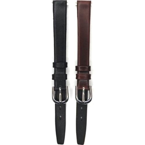 YQI 10mm 12mm Leather Watchband Slim Calf Genuine Leather Watch Band Black Brown Watch Strap for Hour for Women Watch Spring Bar
