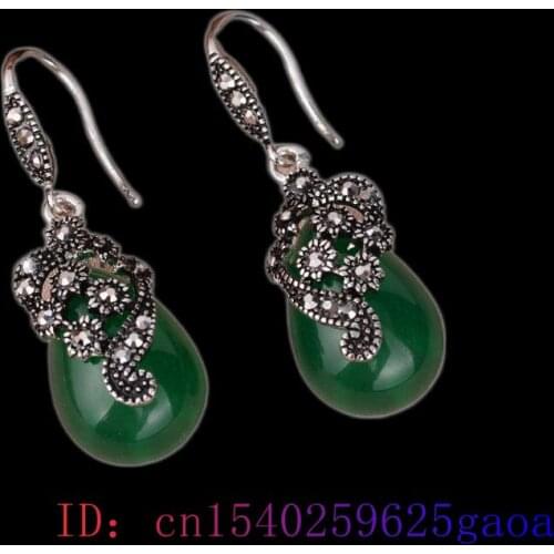 Green Jade Flower Earrings Zircon Jewelry Gemstone Natural Amulet Gifts Chalcedony Crystal Fashion Women Charm Retro 925 Silver
