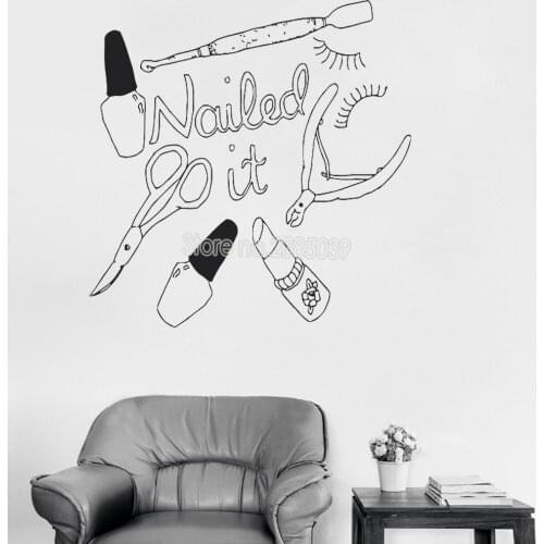 Women Nails Tool Wall Sticker Vinyl Art Mural Beauty Salon Decor Different Color Wallpaper Decals Removable Girl Room DecalLC223