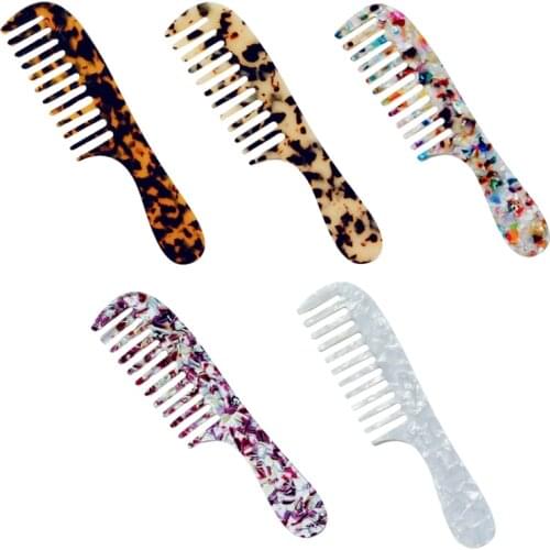 Korean Style Vintage Marble Stone Print Hair Comb Cellulose Acetate Colorful Anti-Static Detangle Massage Hairbrush With Handle