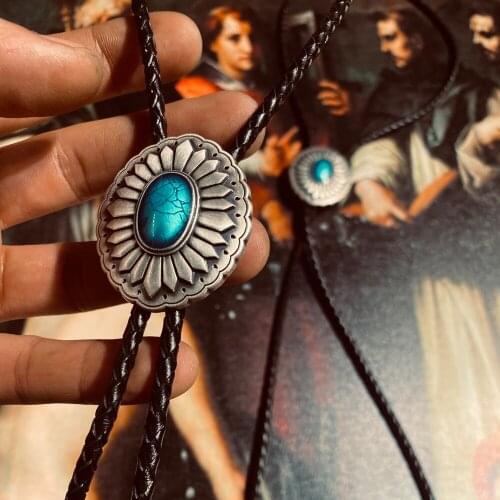 CD75 Vintage Stylish Good Quality American Western Style Leather Rope Alloy Metal Bolo Tie