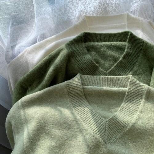 Womens Thick Alpaca-like Alpaca Fleece/Fiber Lazy Soft Sweater V-neck Loose Sweater Pullover