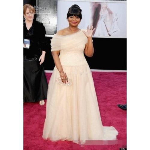South African Formal Celebrity Dresses A-line Tulle Pearls Plus Size Long Evening Dresses Famous Red Carpet Dresses