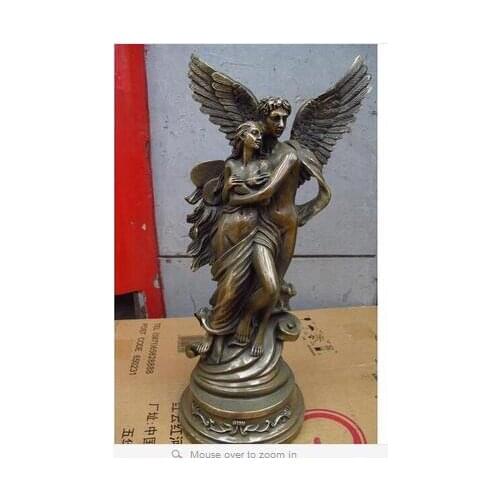 WESTERN ART COPPER BRONZE CARVED GOD OF LOVE CUPID AND NAKED WOMAN STATUE ART BRONZE SCULPTURE HOME DECORATION