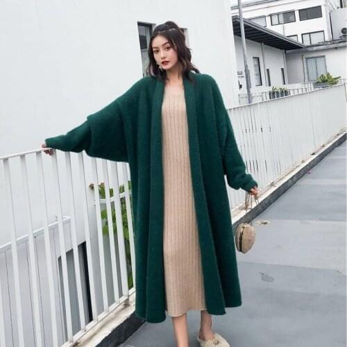 Autumn Winter Women Soft Cashmere Long Cardigan Fashion Loose Casual Oversized Sweaters Green Jacket Wool Warm Knitted Coats
