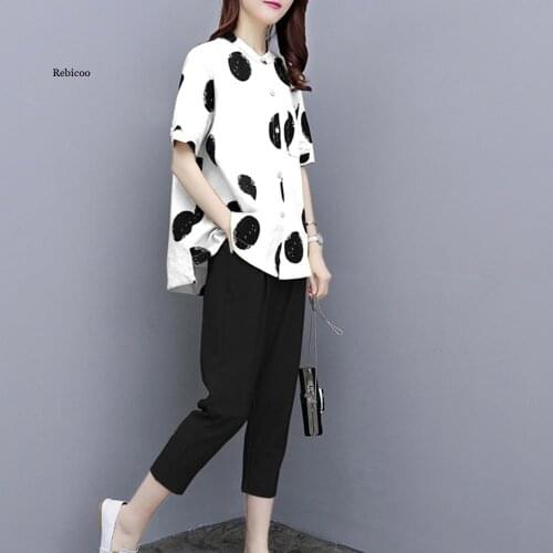 White 2 Piece Set Outfits for Women Matching Polka Dot Top and Pants Suits Plus Size 2020 Summer Tracksuit Co-ord Set Clothing
