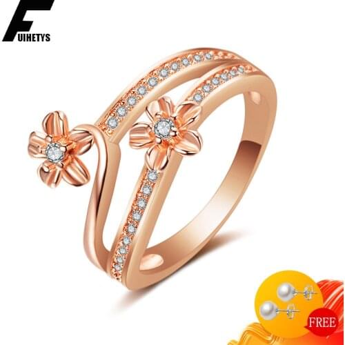 Fashion Women Rings 925 Silver Jewelry for Wedding Party Ornament with Zircon Gemstone Flower Shape Rose Gold Color Finger Ring