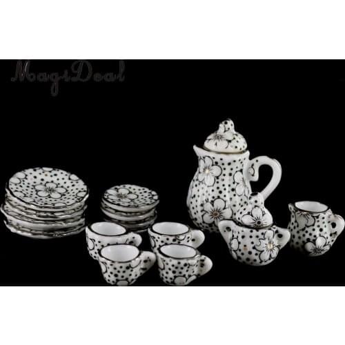 1/12 Scale Dollhouse Miniature Daisy Porcelain Dinning Ware Tea Tableware Set Cup Pot Saucer for Dolls House Furniture Decor