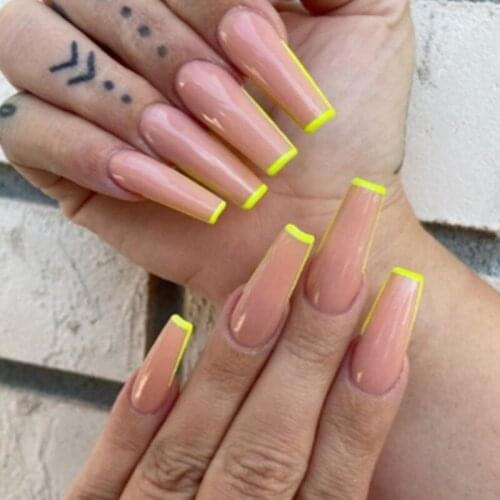 24pcs/box Trapezoid Fake Nails with Glue Type Removable Long Paragraph Fashion Manicure Save Time False Nails press on coffin TO