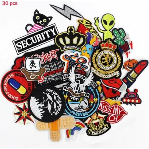 30pcs /lot fashion hot clothing patches Embroidery Badges iron on Fabric Transfers Applique Stickers For Clothes Jeans