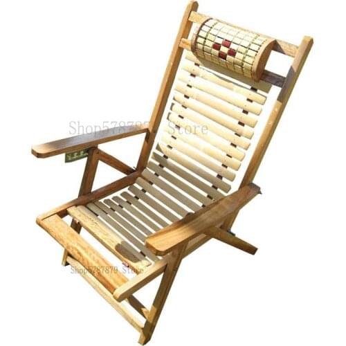 Bamboo recliner foldable chair home lunch break nap chair cool chair elderly solid wood backrest hanging type