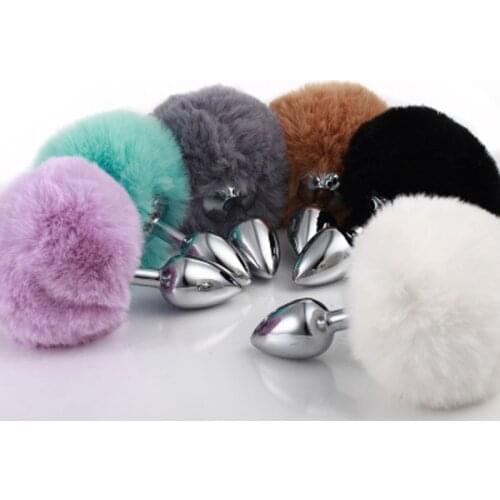 9 cm color rabbit hair tail rear court metal anal plug alternative sex toys for men and women with a variety of colors available