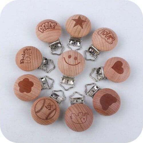 Wooden Beech Pacifier Clips Baby Infants Soother Teether Safety Clasp Holder DIY Dummy Nipple Chain Toys Accessories
