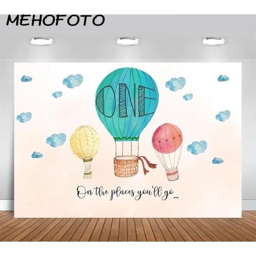 MEHOFOTOO Hot Air Balloon Birthday Photography Backdrop Up Up and Away Background Adventure First Birthday Party Banner Backdrop