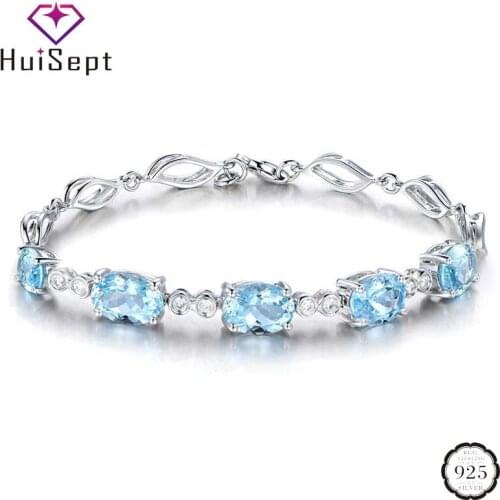HuiSept 925 Silver Jewelry Bracelet Oval Shape Sapphire Zircon Gemstone Accessories for Women Wedding Engagement Party Wholesale