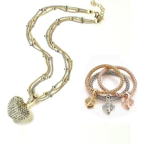 Ins Luxury Gold Heart love Jewelry Sets Necklace Earrings Bracelets For Women Bridal Elegant Lady Wedding Jewelry Set ST200015