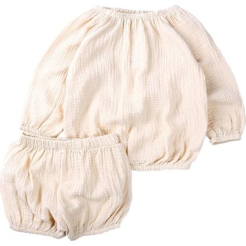 Infant Newborn Baby Girls Autumn Solid Clothes Sets Long Sleeve Tops+ Short Pants 2Pcs Outfits Sets