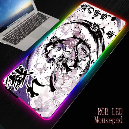 MRGBEST Anime Demon Slayer Kimetsu No Yaiba RGB Large Gaming Mouse Pad PC Computer Mousepad Keyboard Desk Pad with LED Backlit
