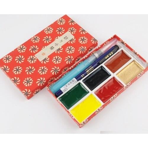 Kuretake 6 colors Solid Watercolors set Pigment drawing Supplies convenient carrying