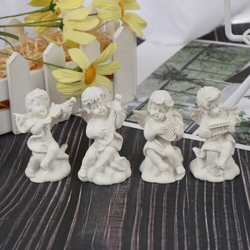 4pc Mini Cute Angel Statue Small Cupid Figure Home Decor Music Fairy Model Sketch Practice Estatua Festival Gift Home Figurines