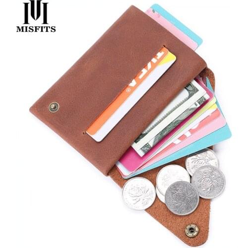 MISFITS crazy horse leather money clip wallet men vintage slim card wallet male mini coin purse small cash clamp man cash holder