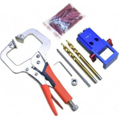 Woodworking Aluminum Pocket Hole Jig Kit Wood Hole Saw 9.5mm Step Drill Bits 150mm PH2 Screwdriver Bit with Pocket Plugs Screws