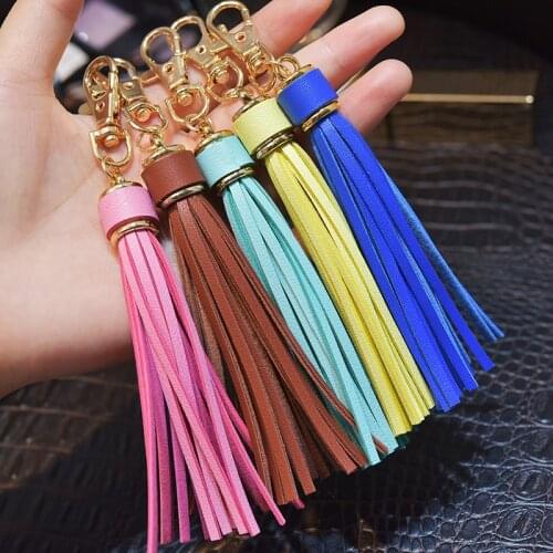 New Fashion Tassel Key Chain Women Cute Tassel Keychains Bag Accessory PU Leather Tassels Car Key Ring Fringe Jewelry Keychain