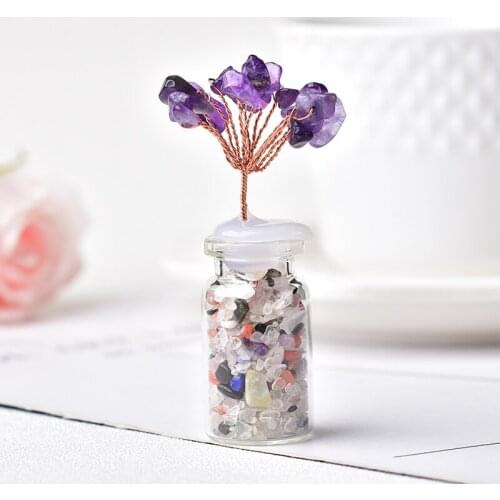 Natural Amethyst Tree Crystal Quartz Wishing Bottle Mineral Ornaments Tree of Life Home Decoration Lucky Tree Healing Decorate