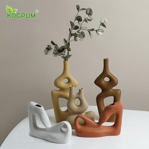 Modern Handmade Ceramic Vase Nordic Art Floral Arrangement Dried Flowers Creative Home Decoration Geometric Furnishings