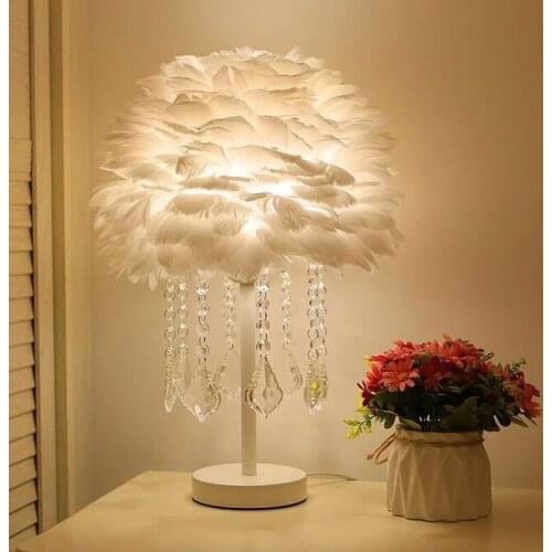 Modern Bedside reading Room Living room feather crystal table lamp for bedroom light Art Deco home Pavilion