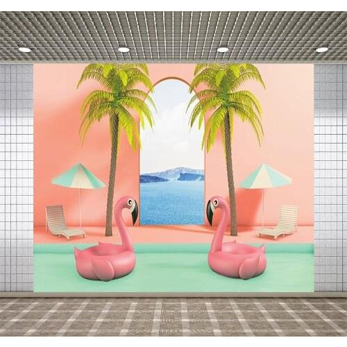 Lyavshi Tropical Photography Backgrounds Pink Flamingo Birthday Party Palms Tree Beach Baby Kid Portrait Photo Studio Backdrop