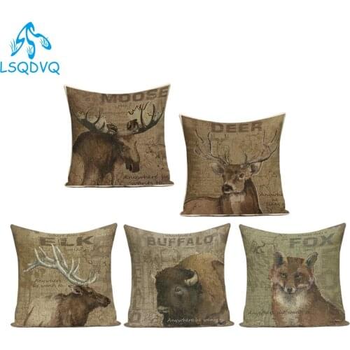 Vintage Style Animals Deer Wolf Owl Retro Sofa Cushion Cover Decorative Throw Pillows Case Capa De Almofadas Pillowcase
