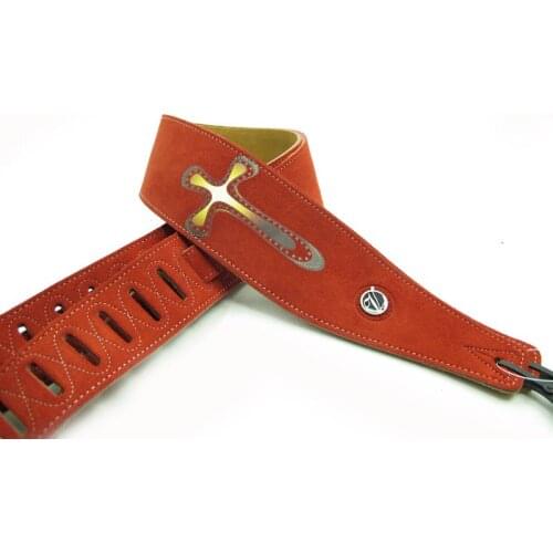 YUEKO F-P208 Durable Widened Adjustable Length Cross Pattern High Quality Two-Layer Leather Acoustic Guitar Strap Accessories