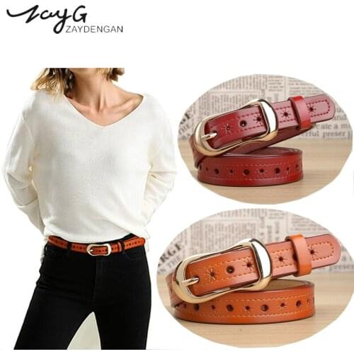 ZAYG womens genuine leather belt hollow punk luxury fashion brand designer belts for women jeans high quality female belt black
