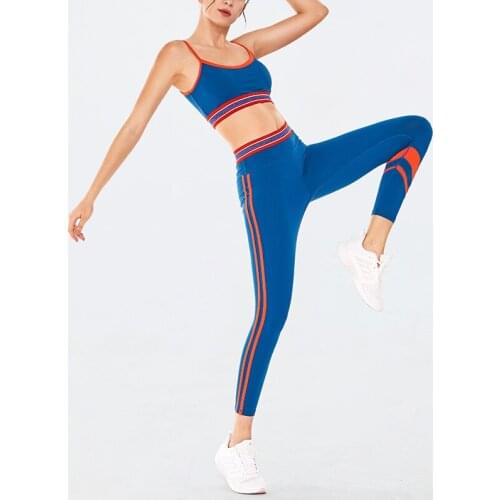 Female Sport Suit Women Fitness Clothing Sport Wear Yoga Set Striped Print Stitching Gym Sportswear Running Leggings Women Set