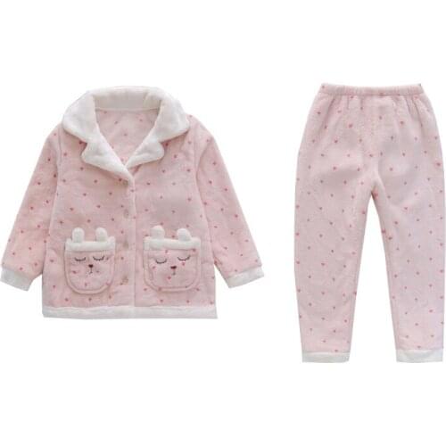 2020 Winter Girls Clothing Sets Autumn Boys Girls Warm Pajamas Plush Velvet Coats Pants Suit Children Sleepwear Clothes Set