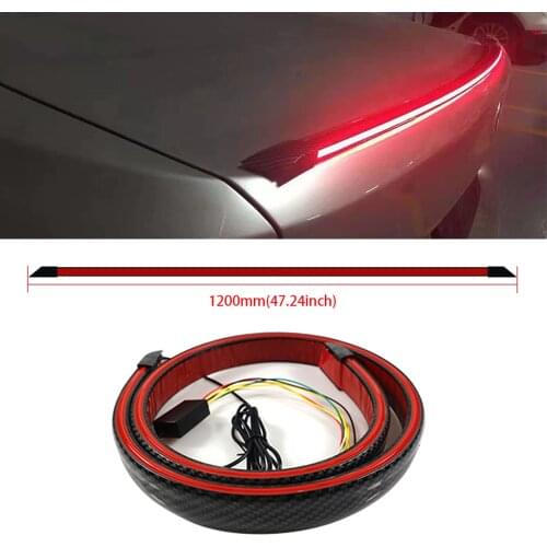 1.2M Universal LED Car Rear Tail Wing Lip Trunk Spoiler Led Brake Lamp Light Strip Waterproof Carbon Fiber Look