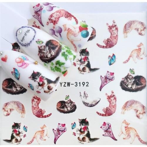 YZWLE 1 PC Nail Sticker Water Decals Flamingo Flower Cat Butterfly Cactus Transfer Nail Art Decoration