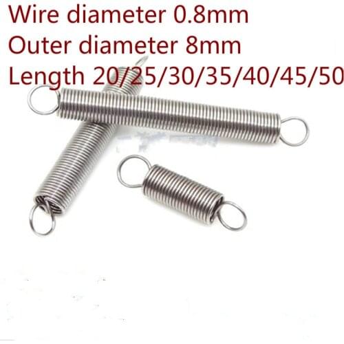 10pcs Small Tension Spring Extension 304 Stainless Steel Dual Hook Wire Dia 0.8mm OD 8mm Length 20-50mm Hardware Accessories