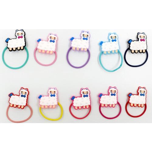 10pcs Alpaca Hair Scrunchies Unicorn Mermaid Elastic Hair Bands Cartoon Girls Ponytail Holder Rope Hair Ties for Kids