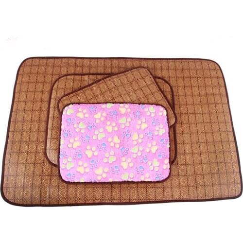2 in 1 Summer Cool Pet Sleep Paw Print Dog Cat Mat Double-sided Puppy Blanket Beds Pet Mats Dog Accessories