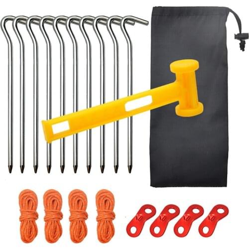 20 Pieces Of Camping Tent Windproof Rope Aluminum Alloy Ground Nail Awl Set Outdoor Travel Camping Tent Canopy Accessories