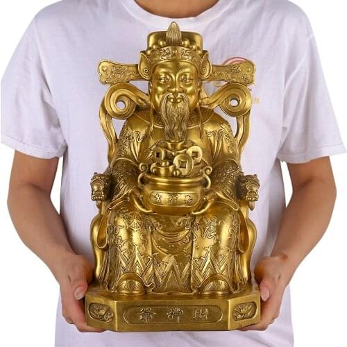 37 CM -Business Efficacious Money Drawing Talisman House Protection -Home office Golden God of wealth CAI SHEN Copper statue