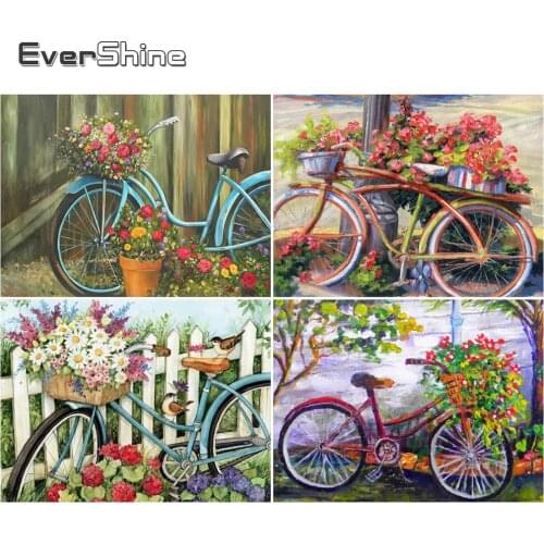 EverShine Diamond Mosaic Bicycle 5D DIY Diamond Embroidery Landscape Picture Of Rhinestones Cross Stitch Mosaic Home Decor