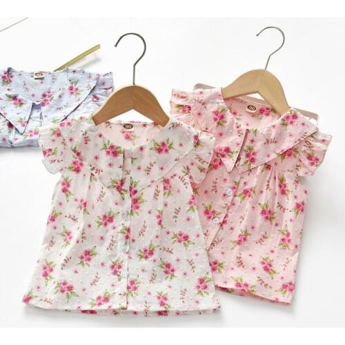 Summer Baby Girl Blouse Shirts Fashion Kids Girl Floral Cotton Shirt Children Clothes Toddler Infant Ruffle Short Sleeve Tops