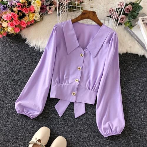 Blouses Women Solid Single-breasted Casual Retro Korean Fashion Fall Loose All-match Chic Elegant Streetwear Popular Long Sleeve