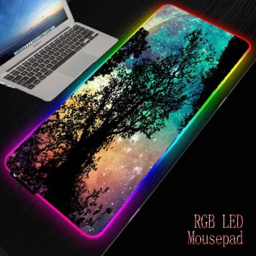 MRGBEST Pink Blue Trees Large Mouse Pad Big Computer Gaming Mousepad Anti-slip Natural Rubber with Locking Edge Gaming Mouse Mat