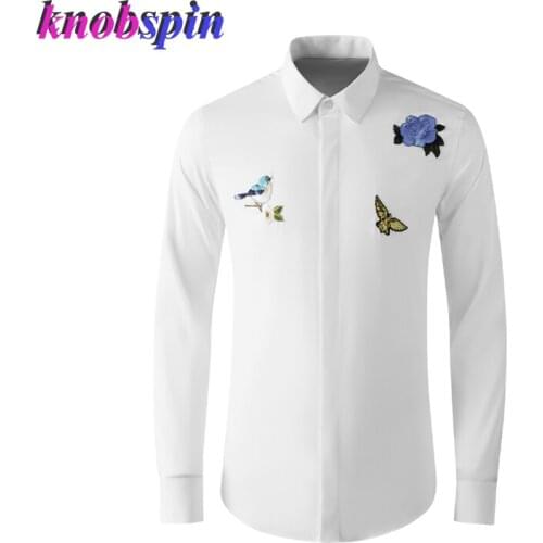 Brand Business male Dress Shirt 2021 Birds And Flowers Print Embroidery Chemise homme long sleeve Casual men Shirts Plus size